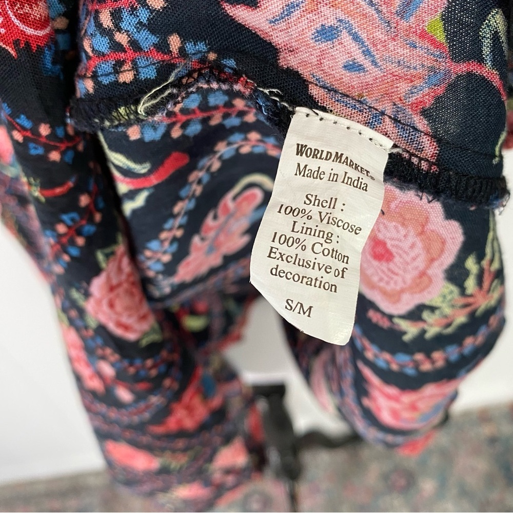 World Market Women’s Dress Floral Cottage Bohemian Short Sleeve Sz S/M Pockets - Picture 12 of 15